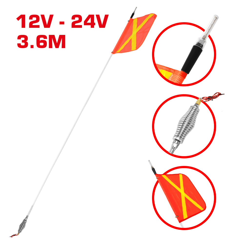 PERTIGA DE SEGURIDAD BA15S 12-24V 12PIES (3.6M) LED C/BANDERA