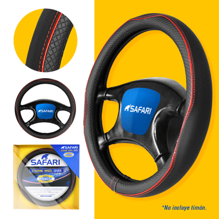 CUBRE VOLANTE CUERO GEN NEGRO DETALLES ROJOS