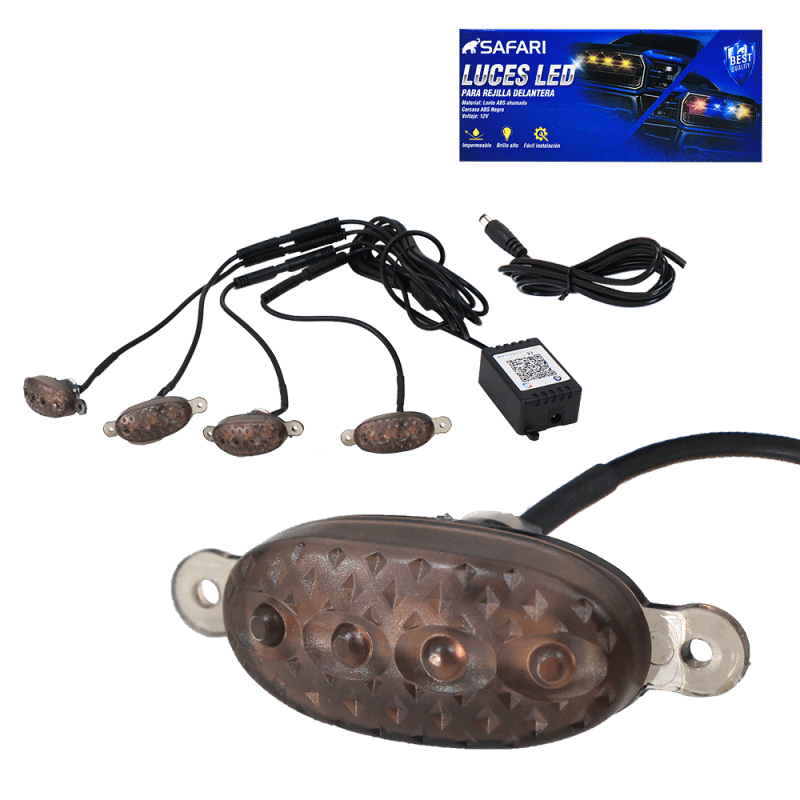 LUCES LED P/REJILLA FRONTAL CARCASA NEGRA 12V 4PCS RGB