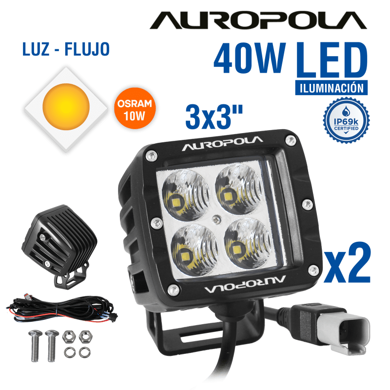 LUZ DE TRABAJO FLUJO 3X3 PULG 40W CHIP OSRAM 10W