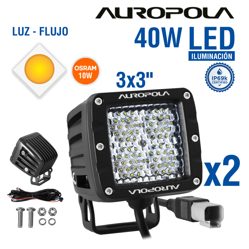 LUZ DE TRABAJO FLUJO 3X3 PULG 40W CHIP OSRAM 10W