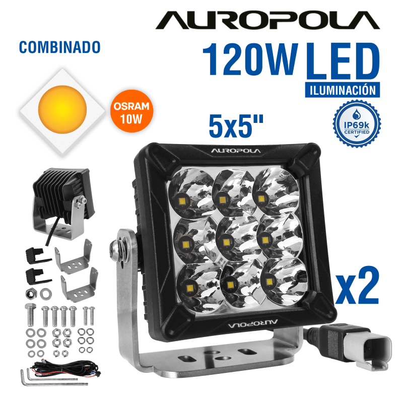 LUZ DE TRABAJO COMBINADO 5X5 PULG 120W CHIP OSRAM 10W