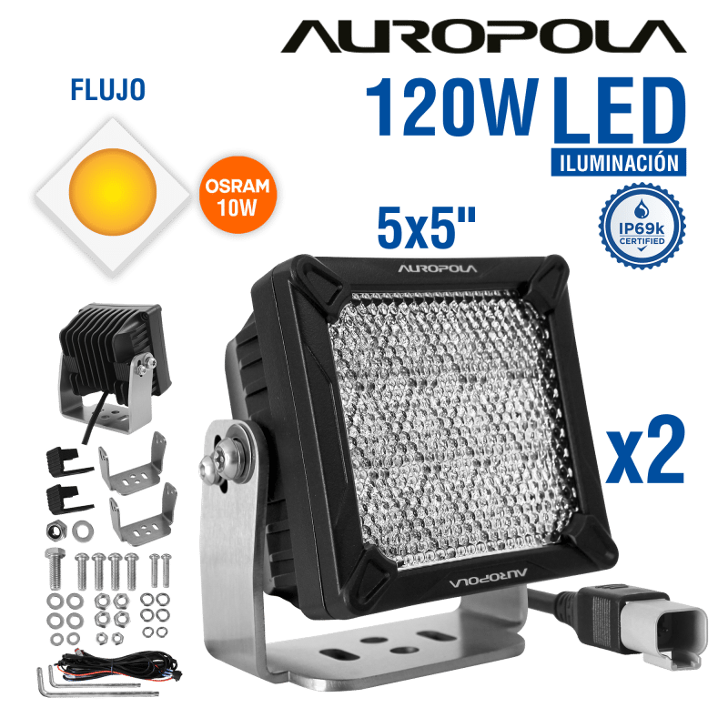 LUZ DE TRABAJO FLUJO 5X5 PULG 120W CHIP OSRAM 10W