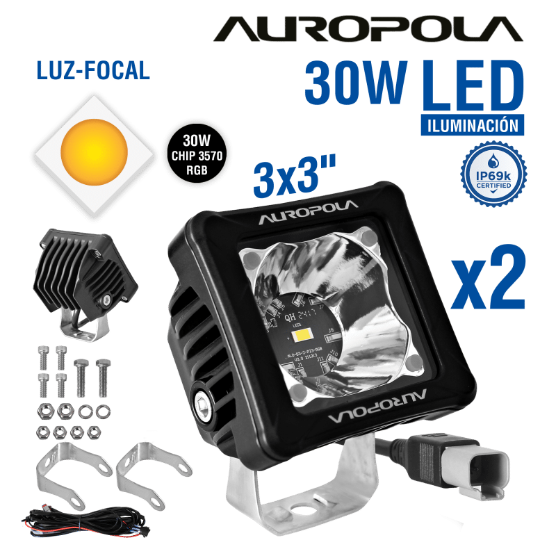 LUZ DE TRABAJO FOCAL 3X3 PULG 30W CHIP 3570 RGB