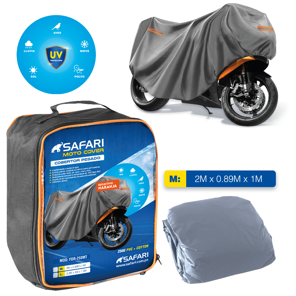 COBERTOR GRIS PESADO 250GPV+COTTON P/MOTO REFL/NARANJA - M