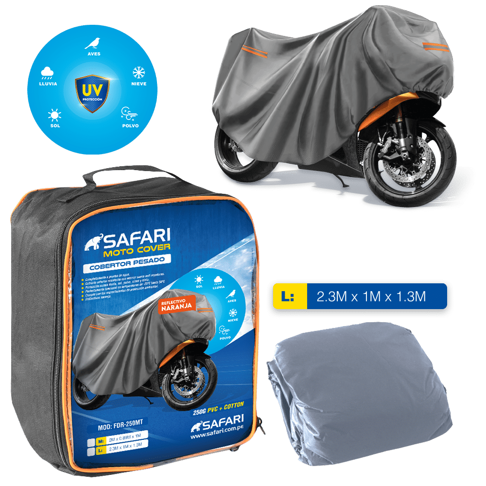 COBERTOR GRIS PESADO 250GPV+COTTON P/MOTO REFL/NARANJA - L