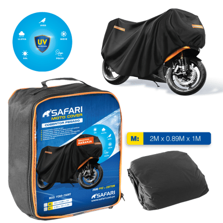 COBERTOR NEGRO PESADO 250GPV+COTTON P/MOTO REFL/NARANJA - M
