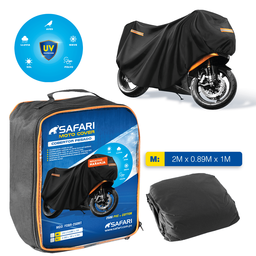 COBERTOR NEGRO PESADO 250GPV+COTTON P/MOTO REFL/NARANJA - M