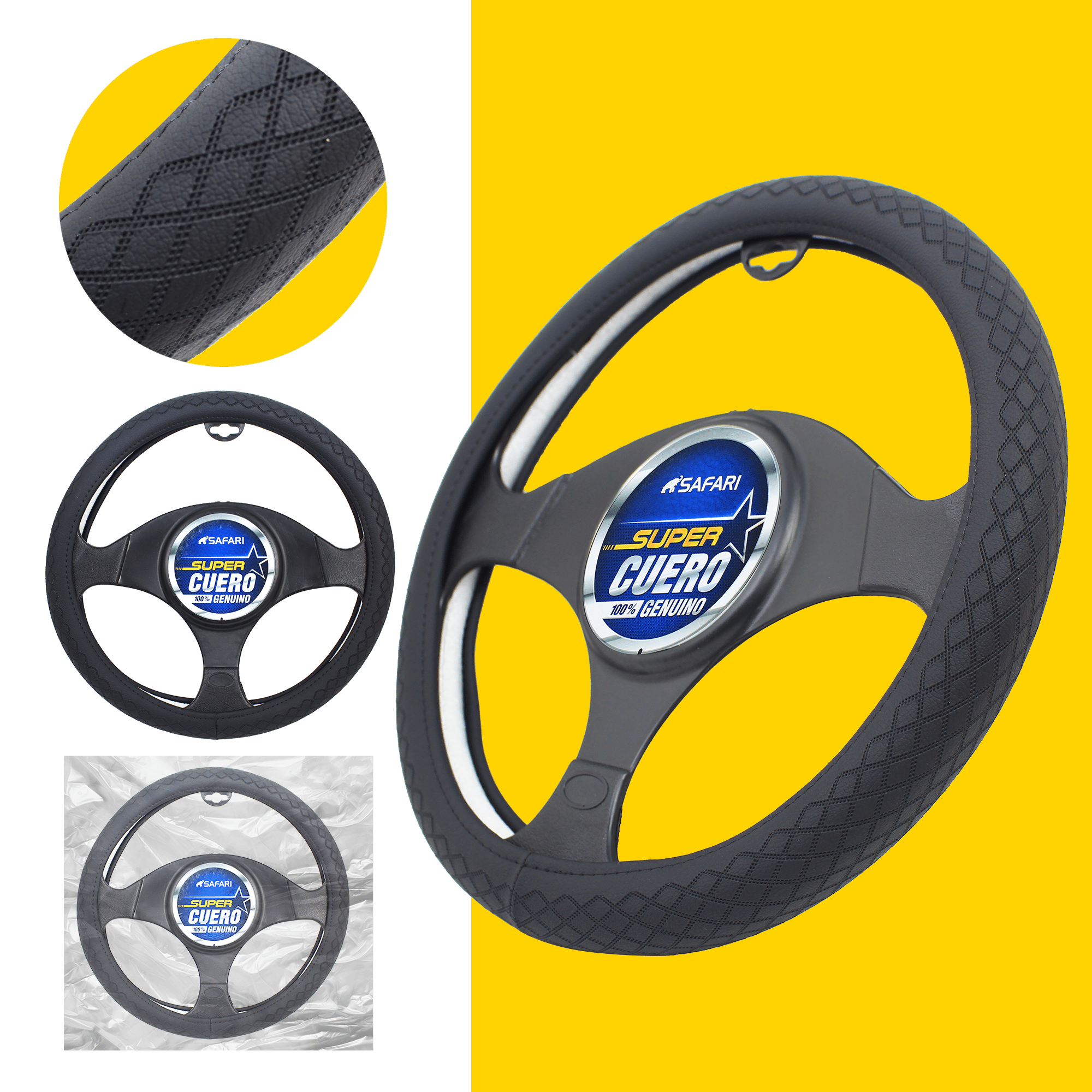 CUBRE VOLANTE CUERO GEN BK/ROMBOS BK VENTILADO