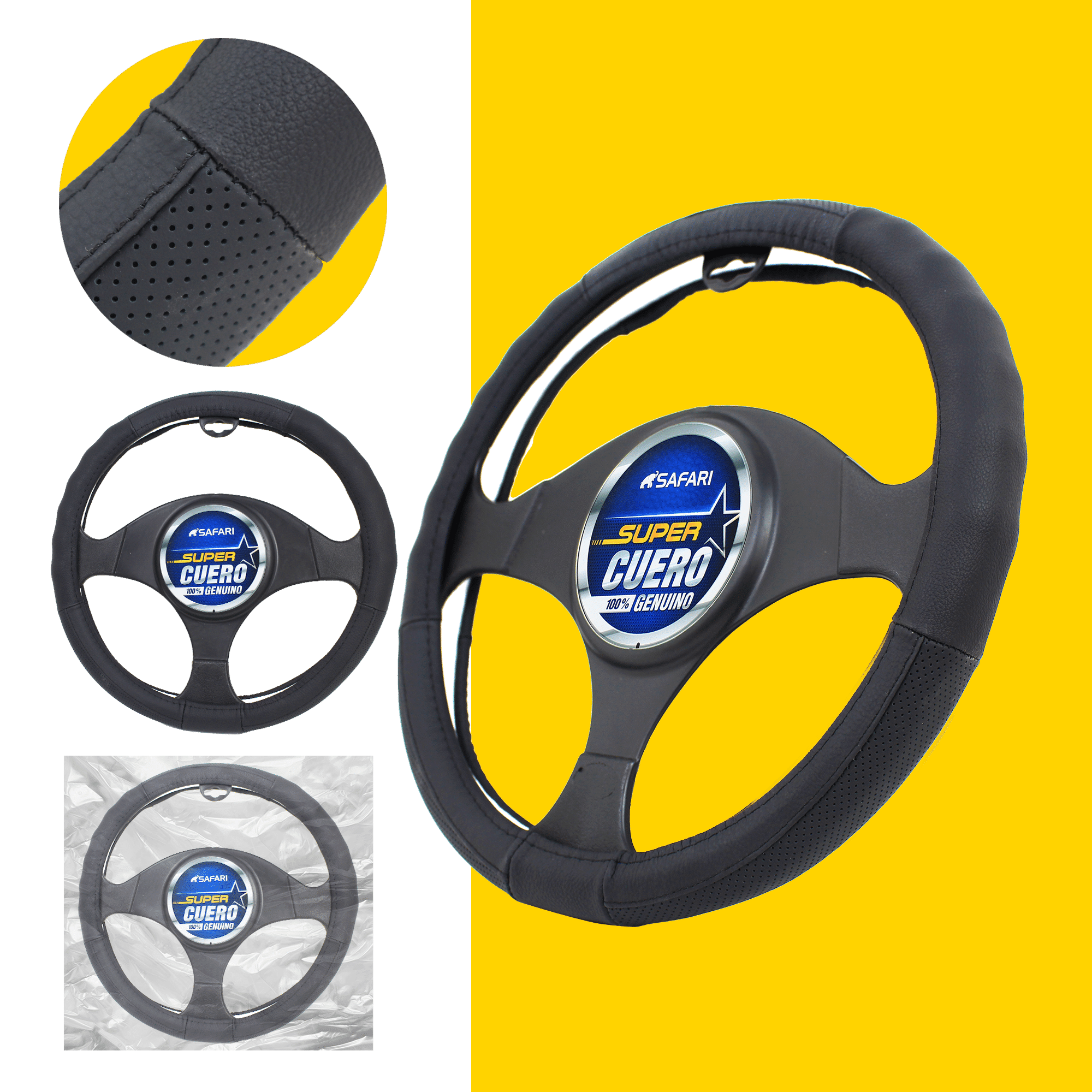 CUBRE VOLANTE CUERO GEN FULL BK/BK 3D VENTILADO
