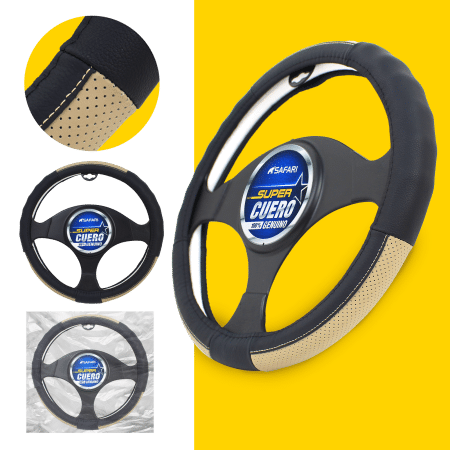 CUBRE VOLANTE CUERO GEN BK/BG VENTILADO