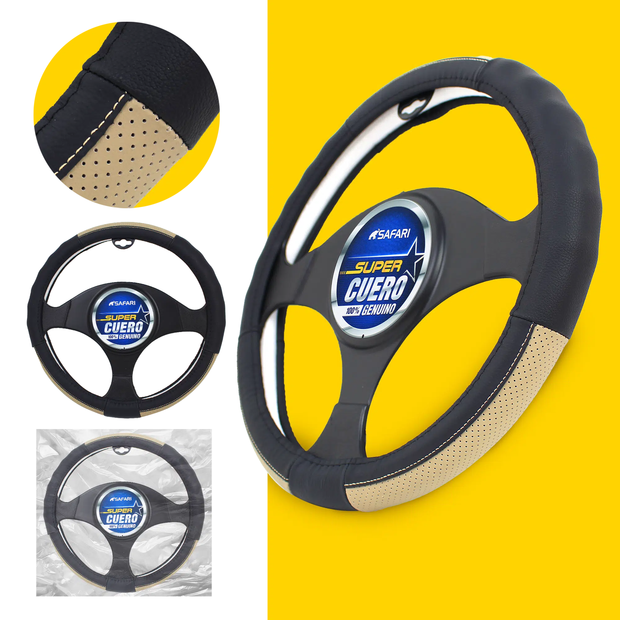 CUBRE VOLANTE CUERO GEN BK/BG VENTILADO