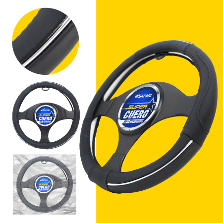 CUBRE VOLANTE CUERO GEN BK/BK/3 LINEAS BS