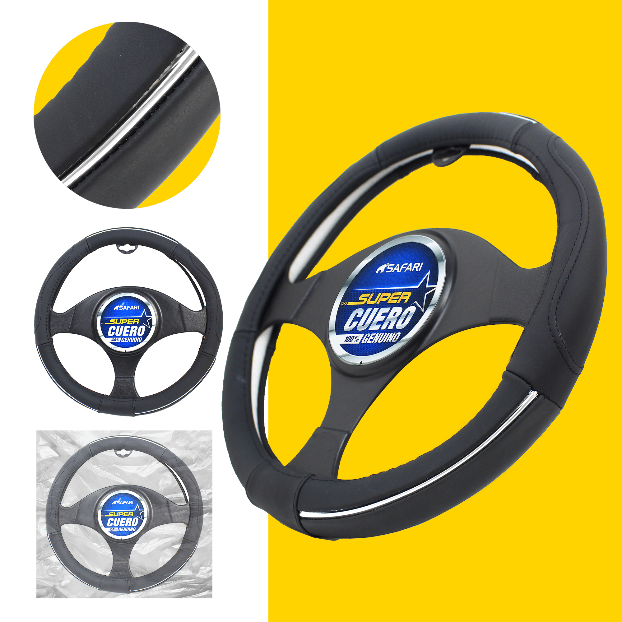 CUBRE VOLANTE CUERO GEN BK/BK/3 LINEAS BS