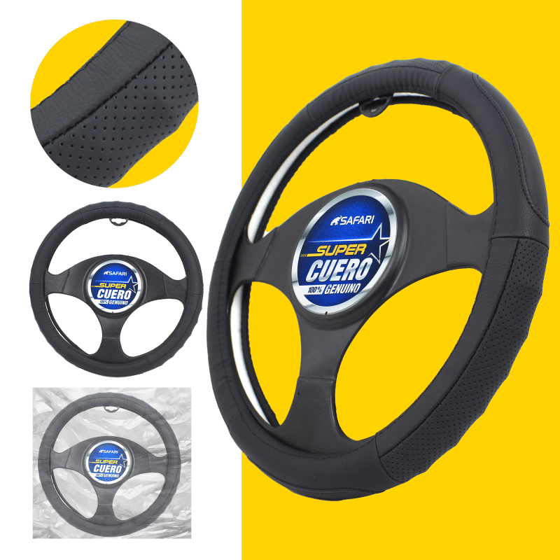 CUBRE VOLANTE CUERO GEN BK/ONDAS E HILO BK VENTILADO