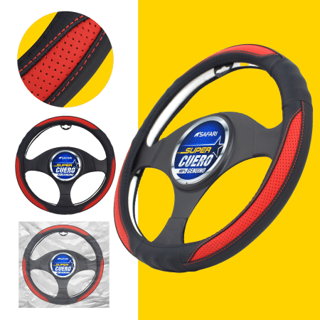 CUBRE VOLANTE CUERO GEN NEGRO 3P DARK RED