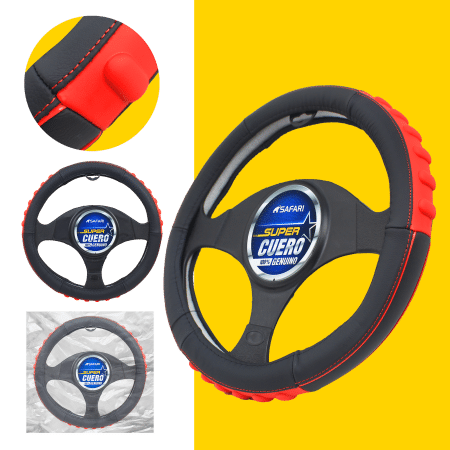 CUBRE VOLANTE CUERO GEN NEGRO DETALLES ROJOS