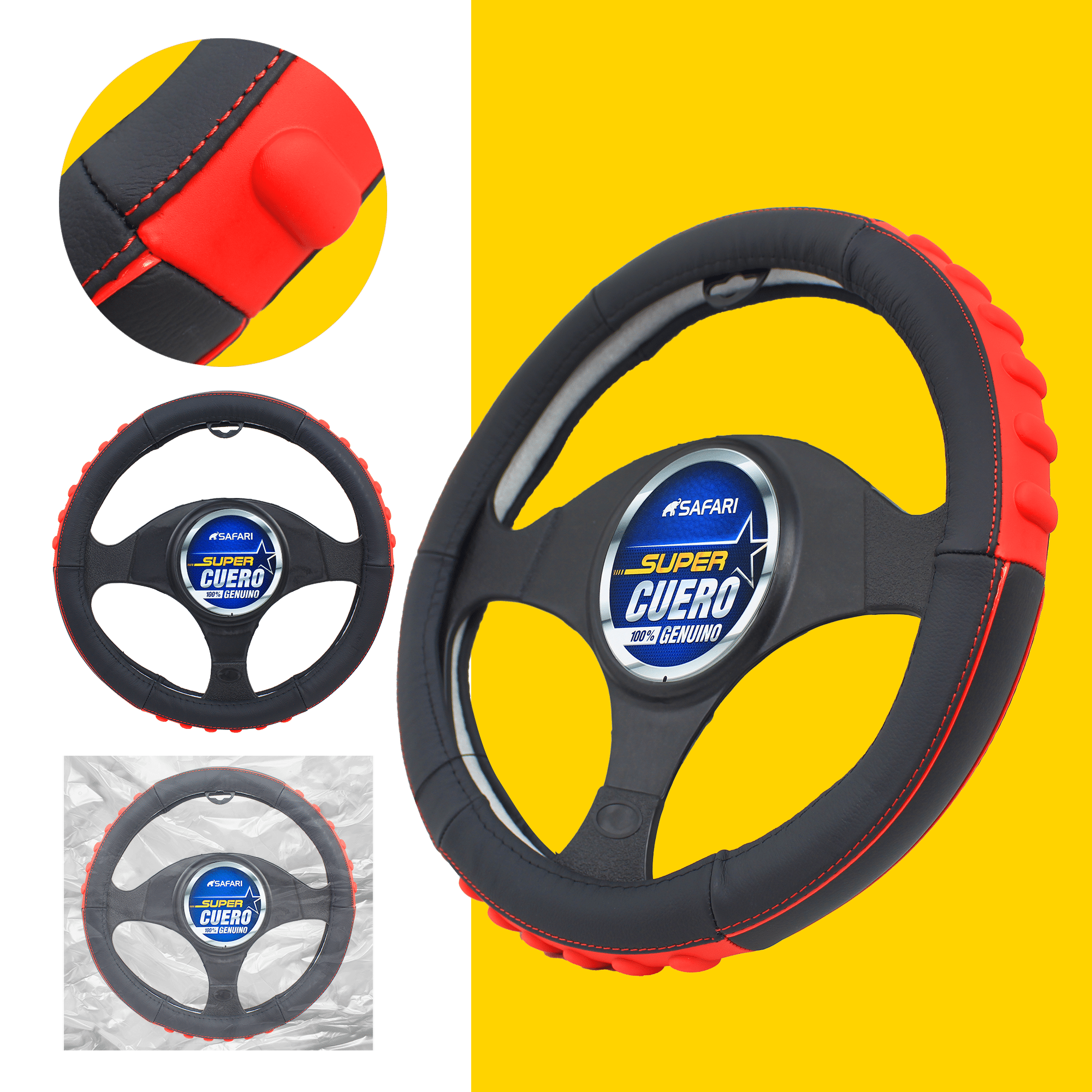 CUBRE VOLANTE CUERO GEN NEGRO DETALLES ROJOS