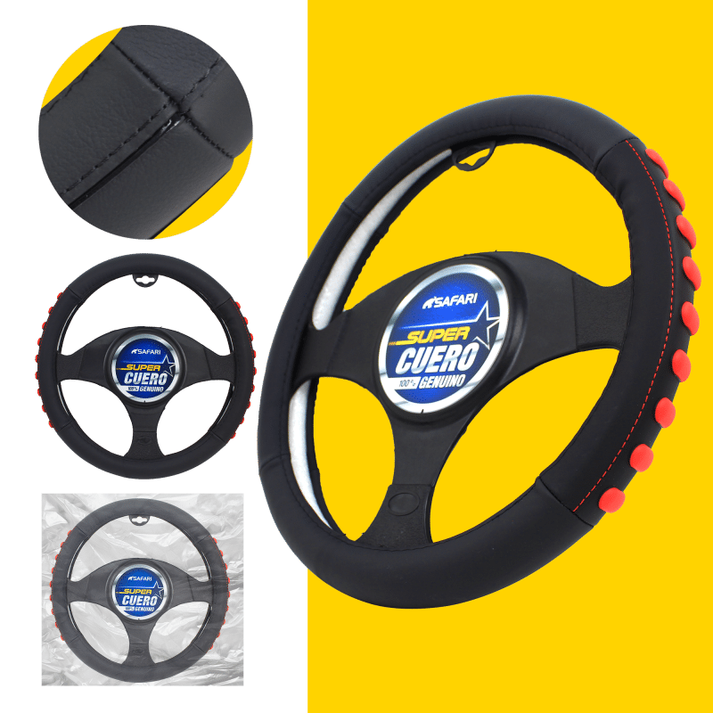 CUBRE VOLANTE CUERO GEN NEGRO DETALLES ROJOS