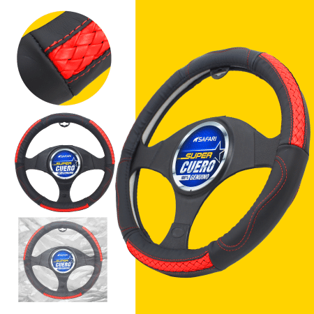 CUBRE VOLANTE CUERO GEN NEGRO DETALLES ROJOS