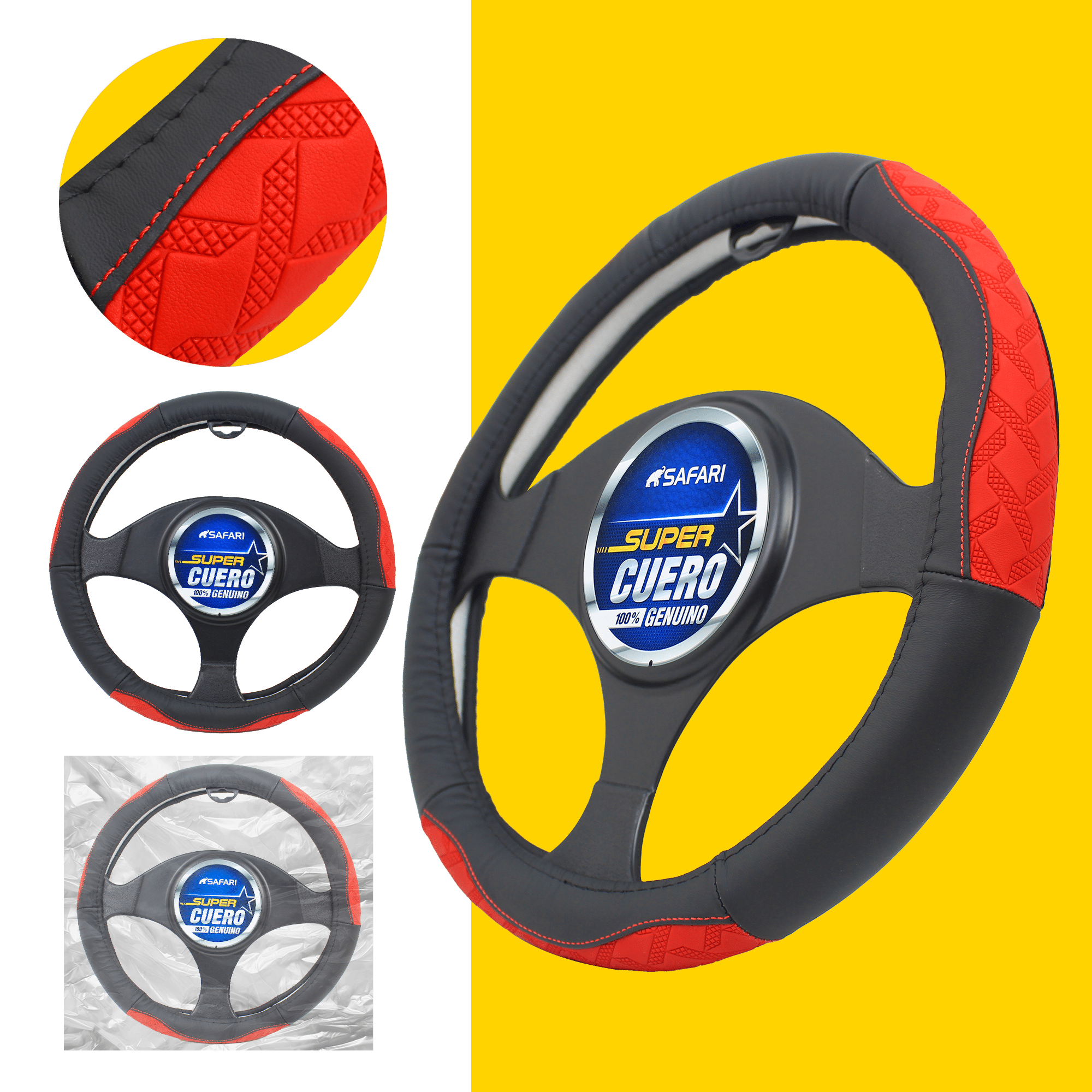CUBRE VOLANTE CUERO GEN NEGRO DETALLES ROJOS