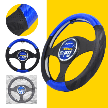 CUBRE VOLANTE CUERO ART NEGRO DETALLES AZULES