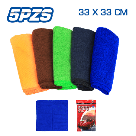 SET DE PAÑOS MICROFIBRA X 5PZS M:33X33CM COLORES