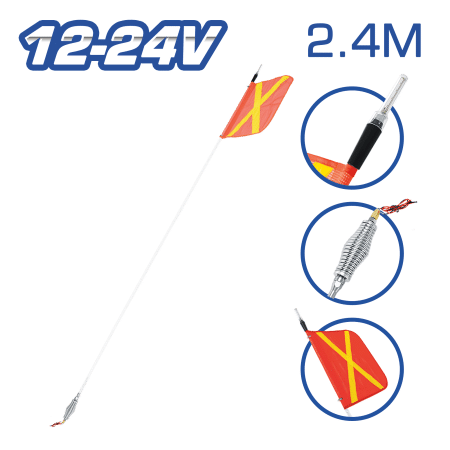 PERTIGA DE SEGURIDAD BA15S 12-24V 8PIES (2.4M) LED C/BANDERA