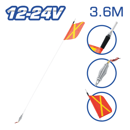 PERTIGA DE SEGURIDAD BA15S 12-24V 12PIES (3.6M) LED C/BANDERA
