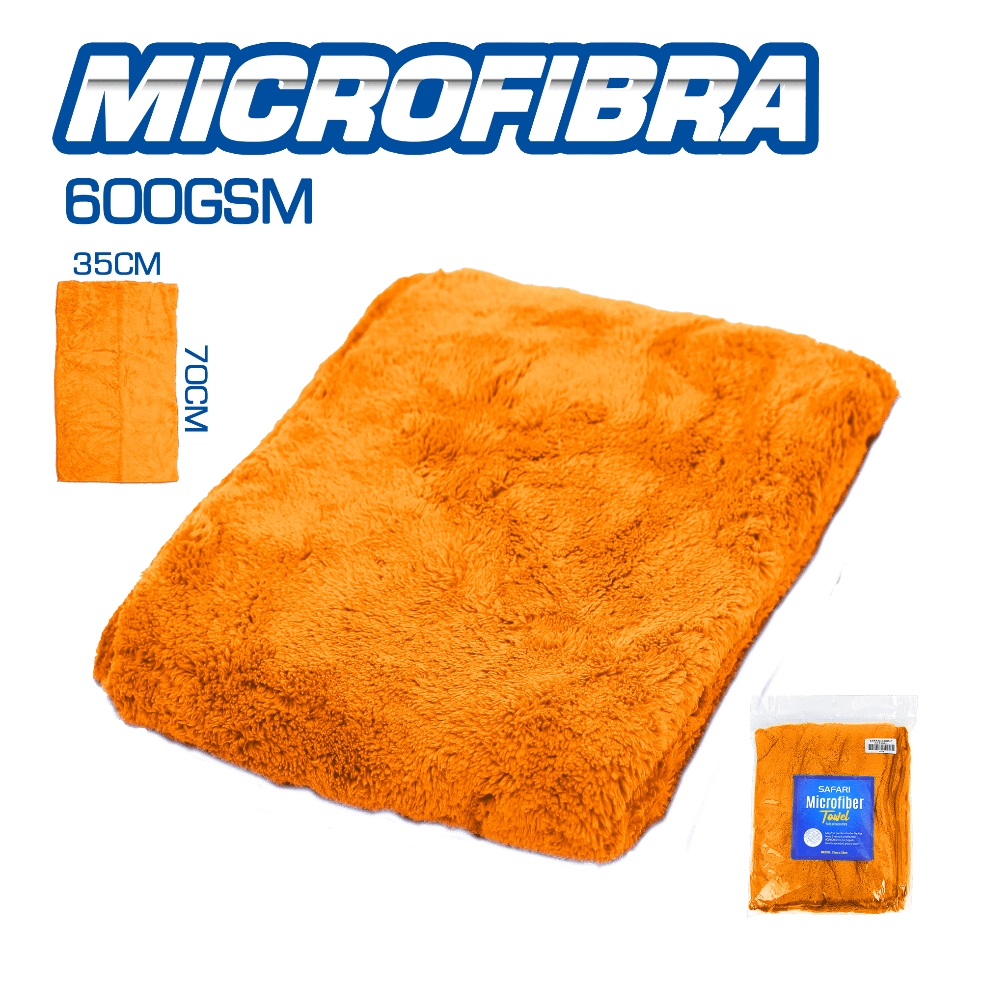 PAÑO MICROFIBRA 600GSM ALTA DENSIDAD 70X35CM NARANAJA