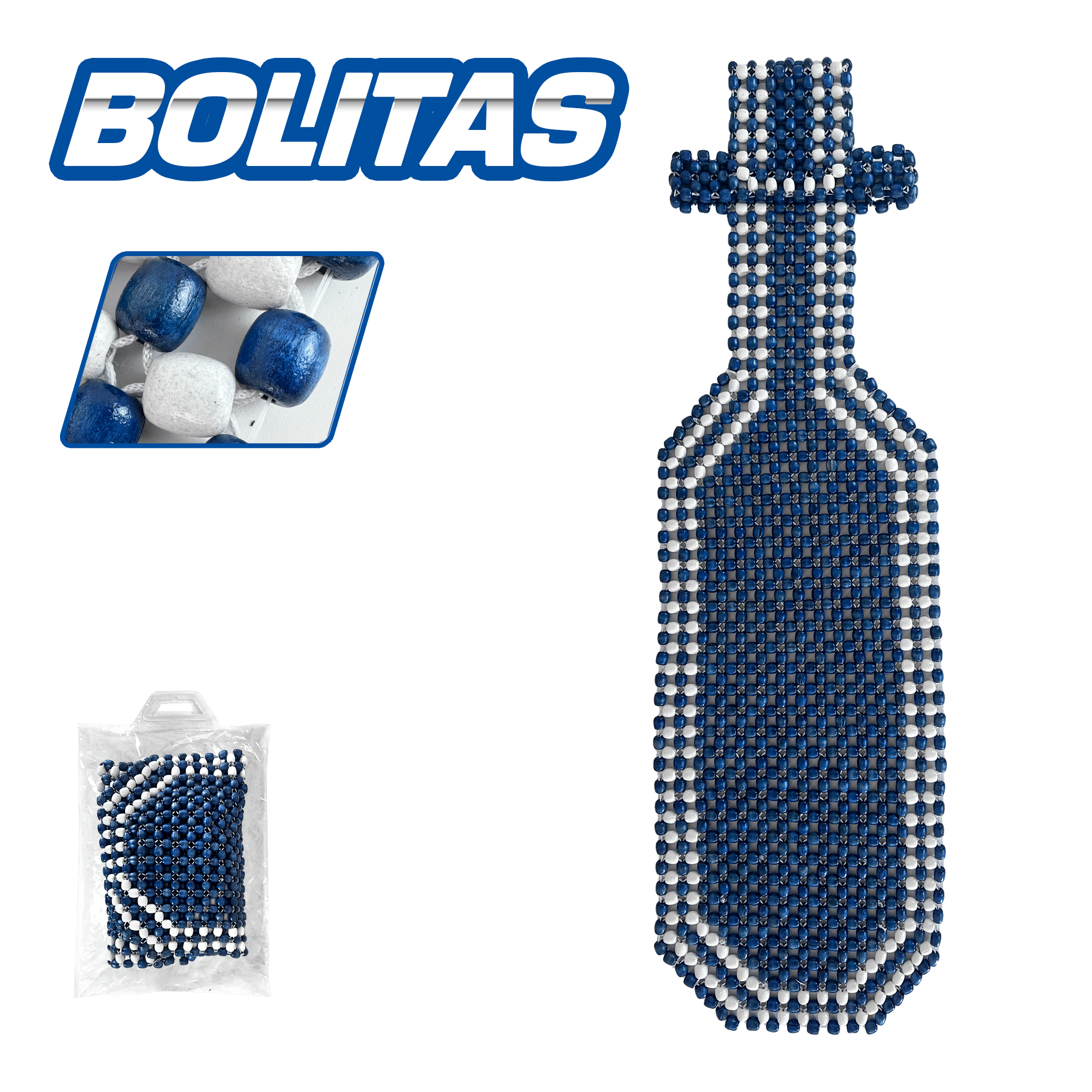 COJIN BOLITAS RESPALDAR AZUL + CABECERA DOBLE HILO