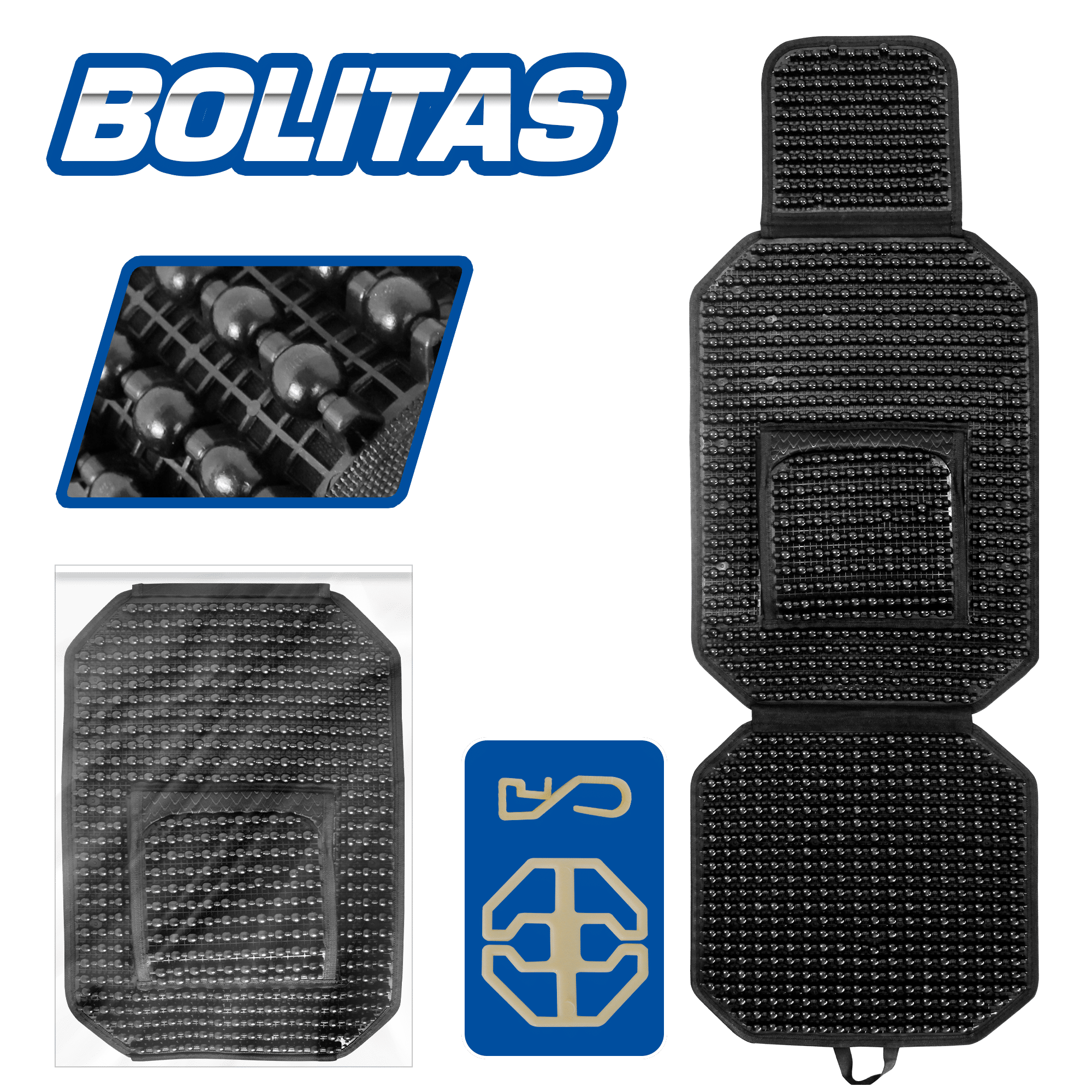 COJIN/RESPALDO BOLITAS C/RIÑONERA FULL BLACK ABS