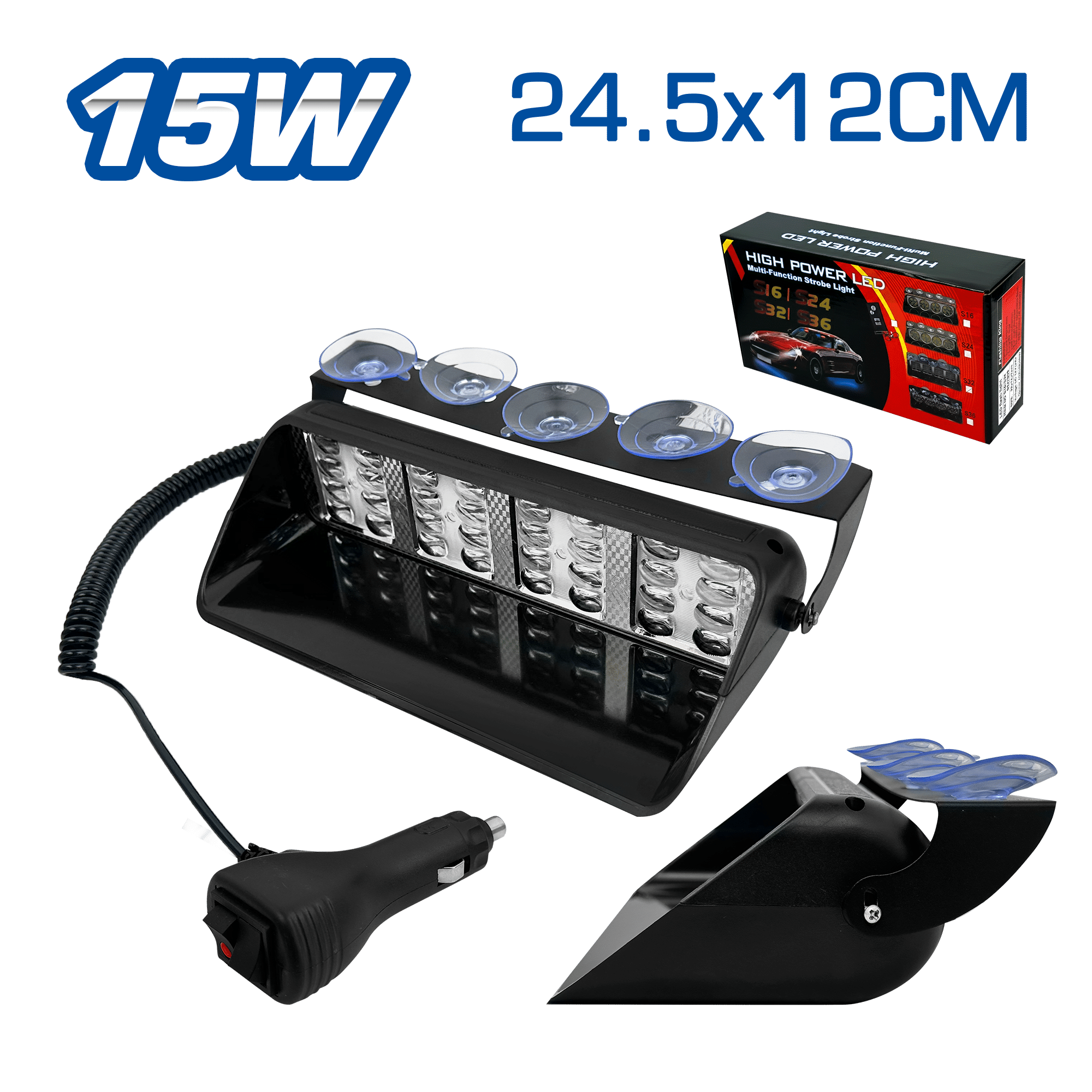 LUZ LEDX4 15W 12V 24.5X12CM ROJO/AZUL C/SWITCH