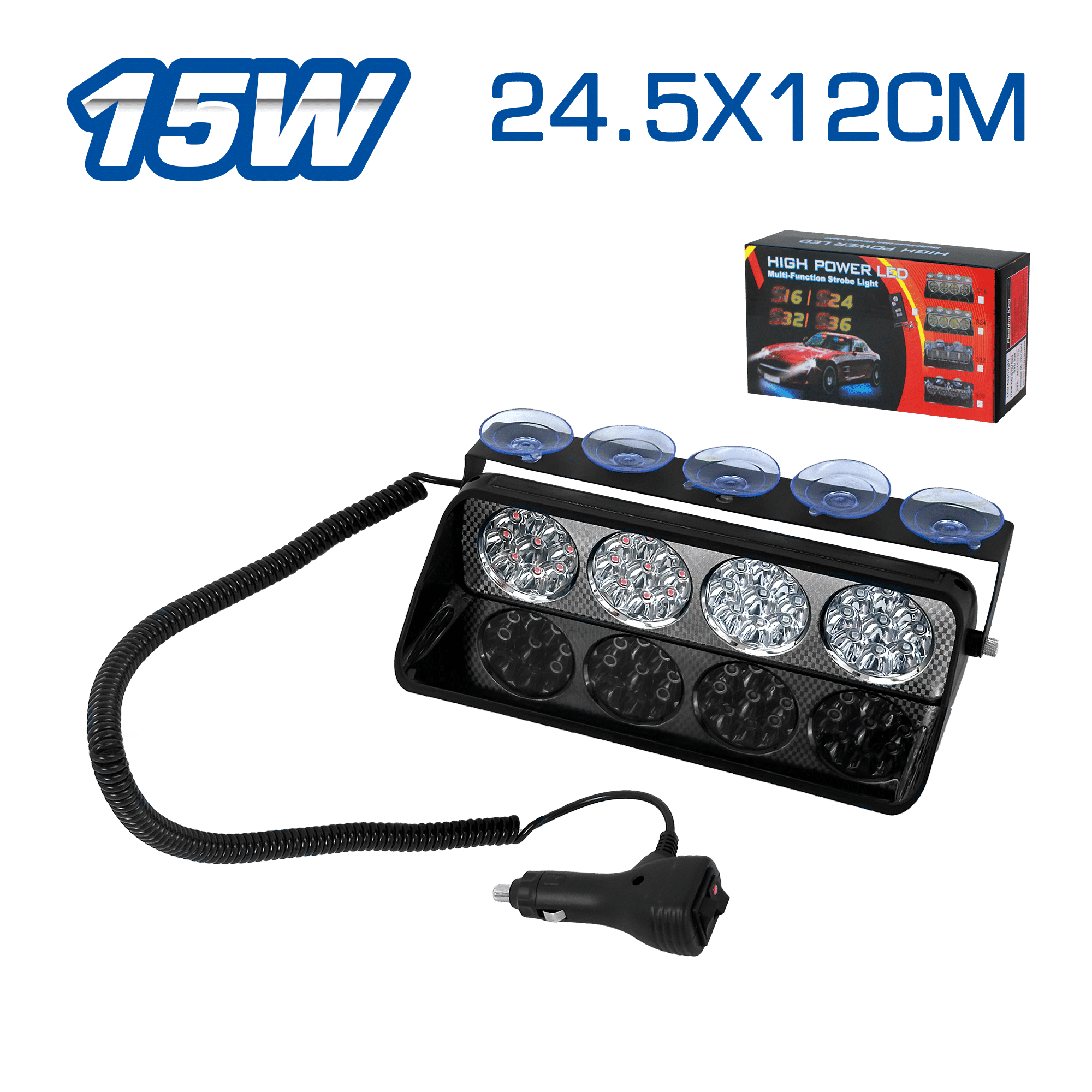 LUZ LED POLICIAL MX4 15W 12V 24.5X12CM ROJO/AZUL C/SWITCH
