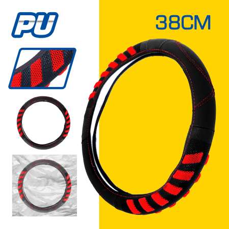 CUBRE VOLANTE PU 38CM 600G NEGRO+ROJO