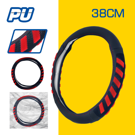CUBRE VOLANTE PU 38CM 600G NEGRO+ROJO