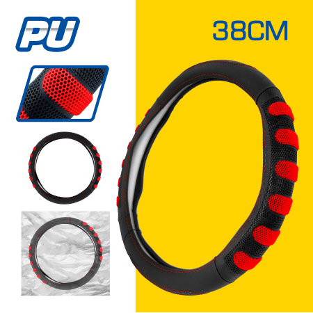 CUBRE VOLANTE PU 38CM 600G NEGRO+ROJO