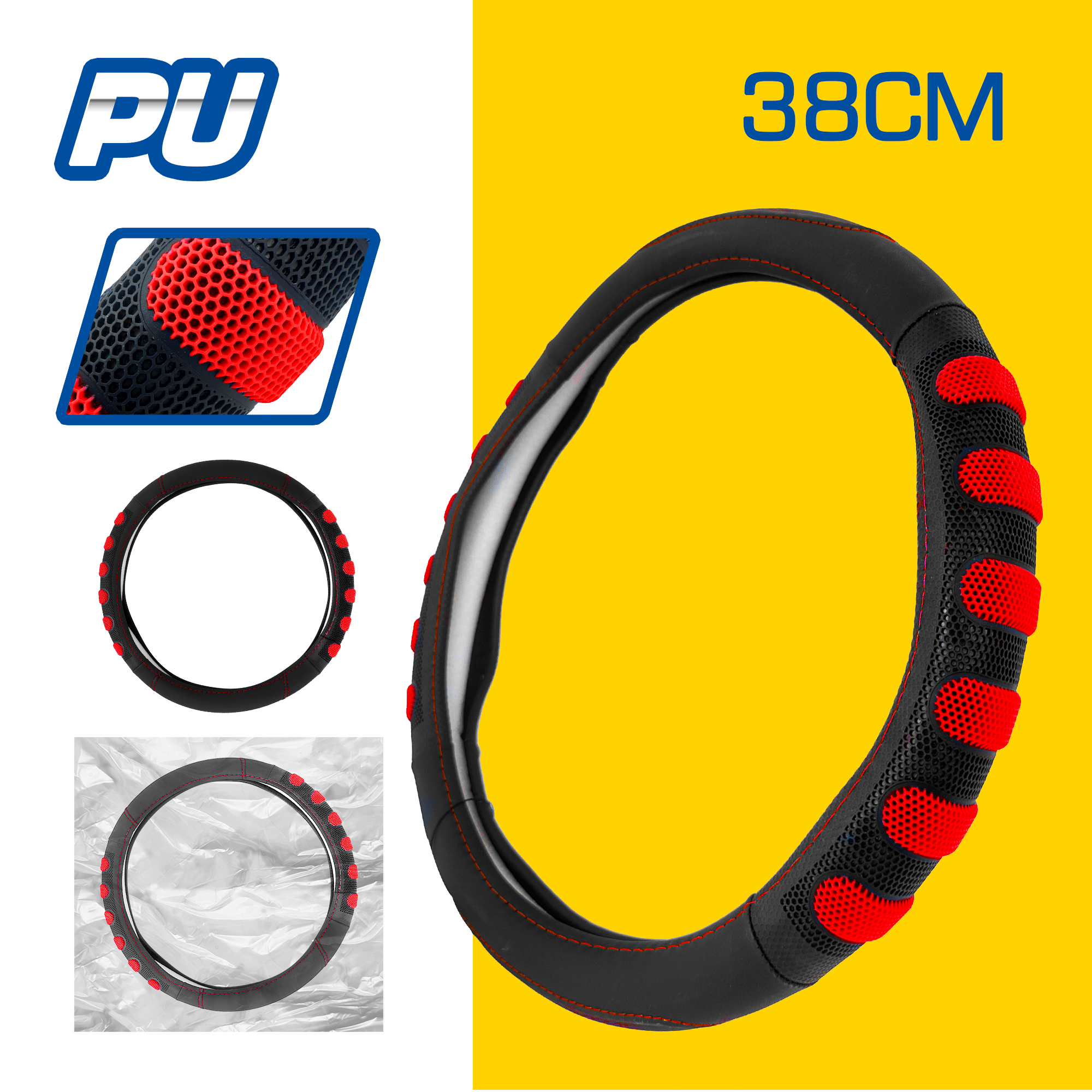 CUBRE VOLANTE PU 38CM 600G NEGRO+ROJO