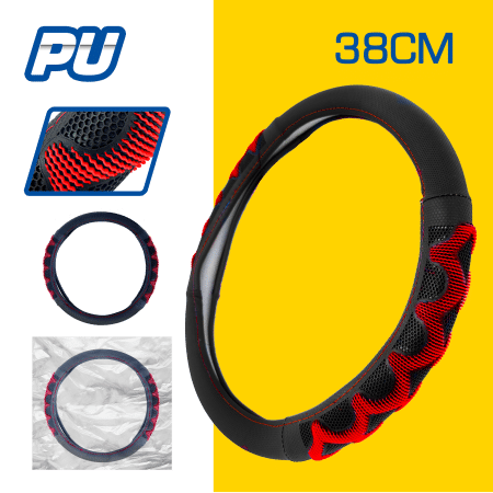 CUBRE VOLANTE PU 38CM 600G NEGRO+ROJO