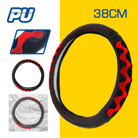 CUBRE VOLANTE PU 38CM 600G NEGRO+ROJO