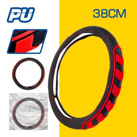 CUBRE VOLANTE PU 38CM 600G NEGRO+ROJO