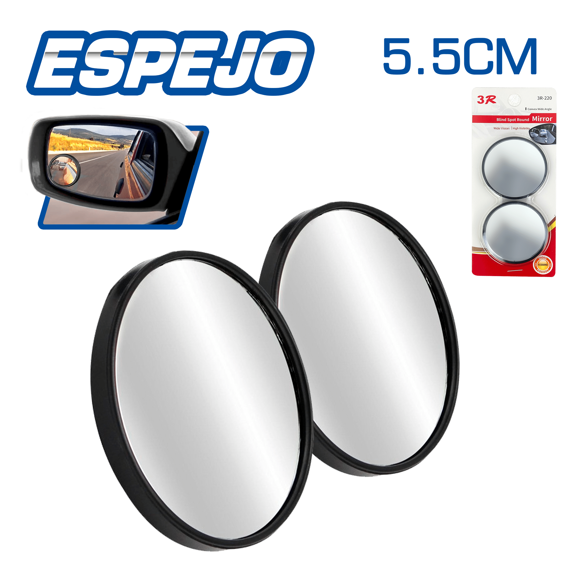 ESPEJO PUNTO CIEGO 5.5CM D-R MARCO NEGRO