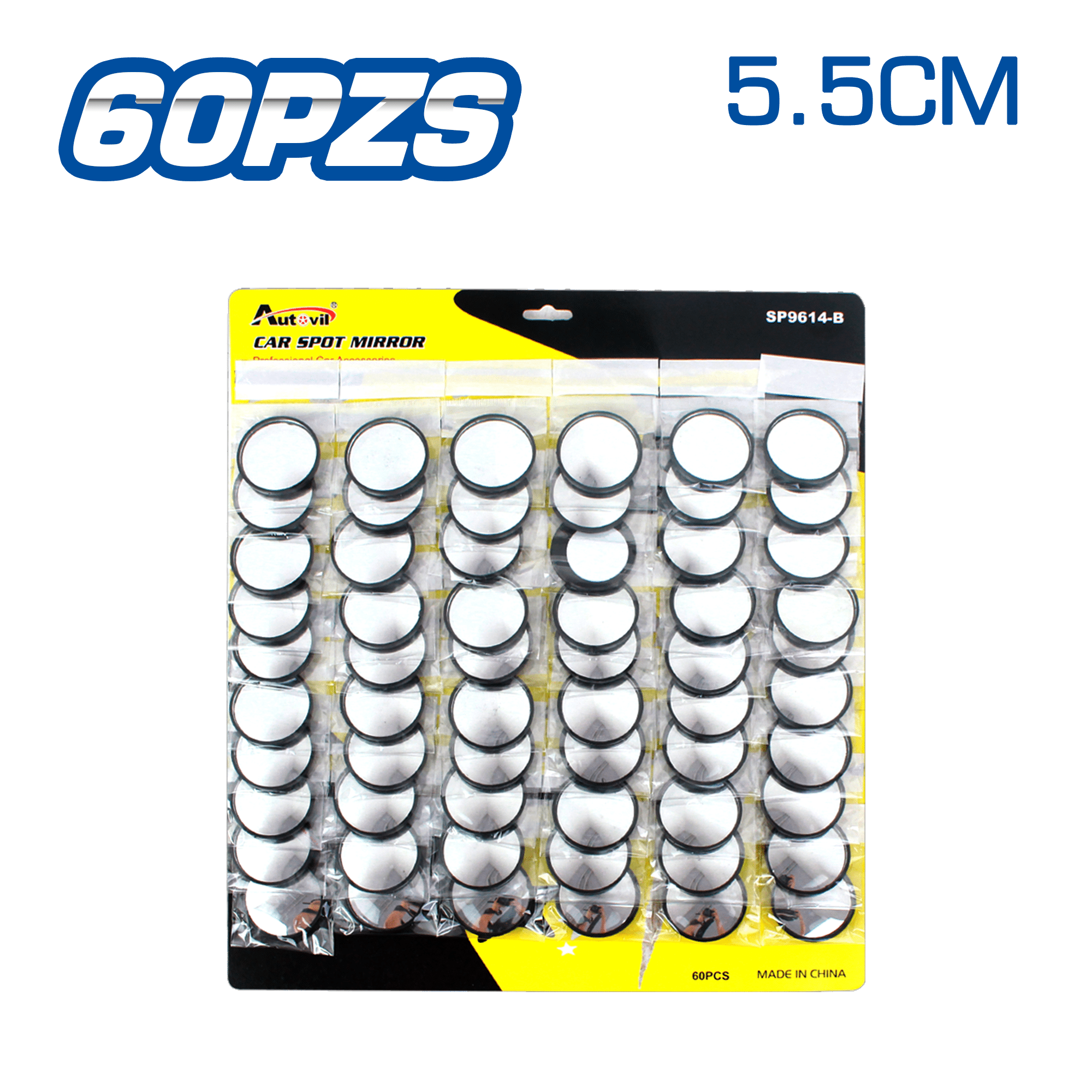 SET ESPEJOS PUNTO CIEGO 5.5CM CIRCULAR MARCO NEGRO 60PCS/SET