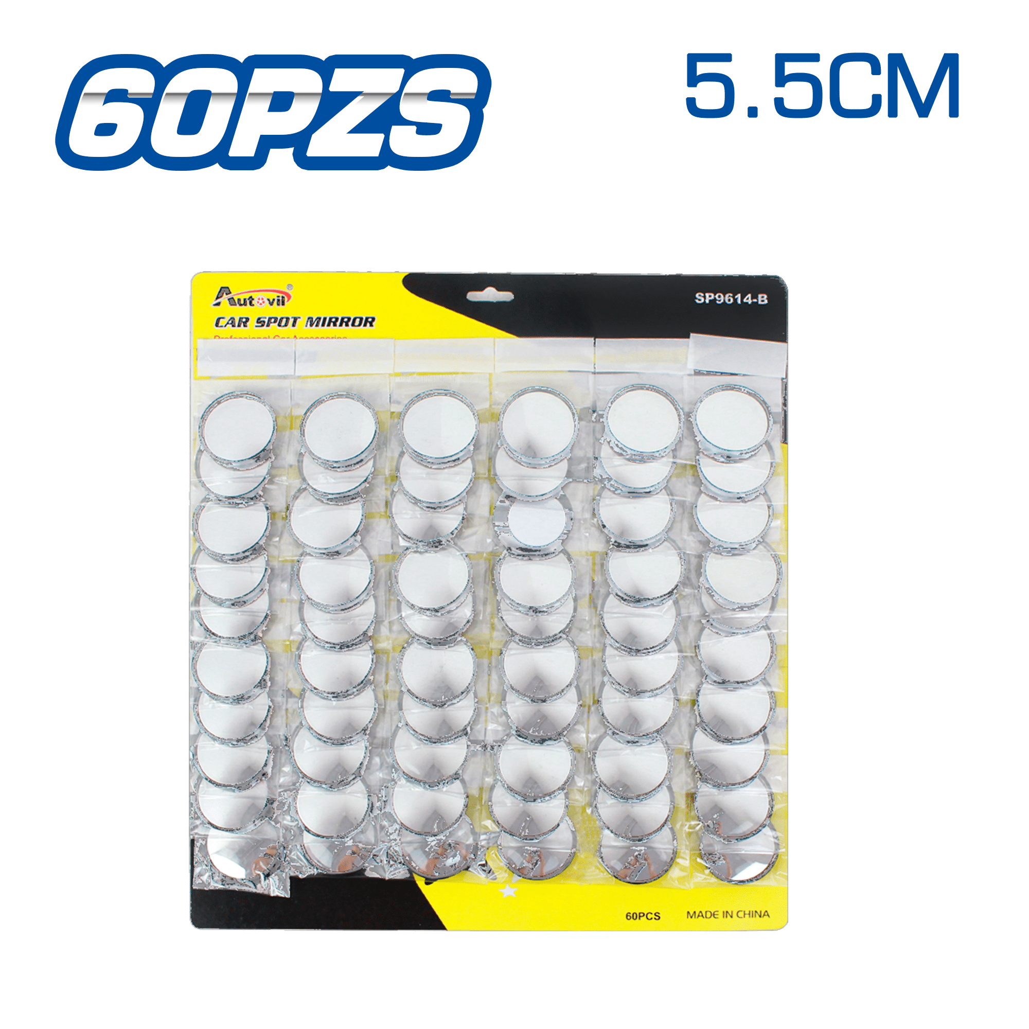 SET ESPEJOS PUNTO CIEGO 5.5CM CIRCULAR MARCO CROMADO 60PCS/SET