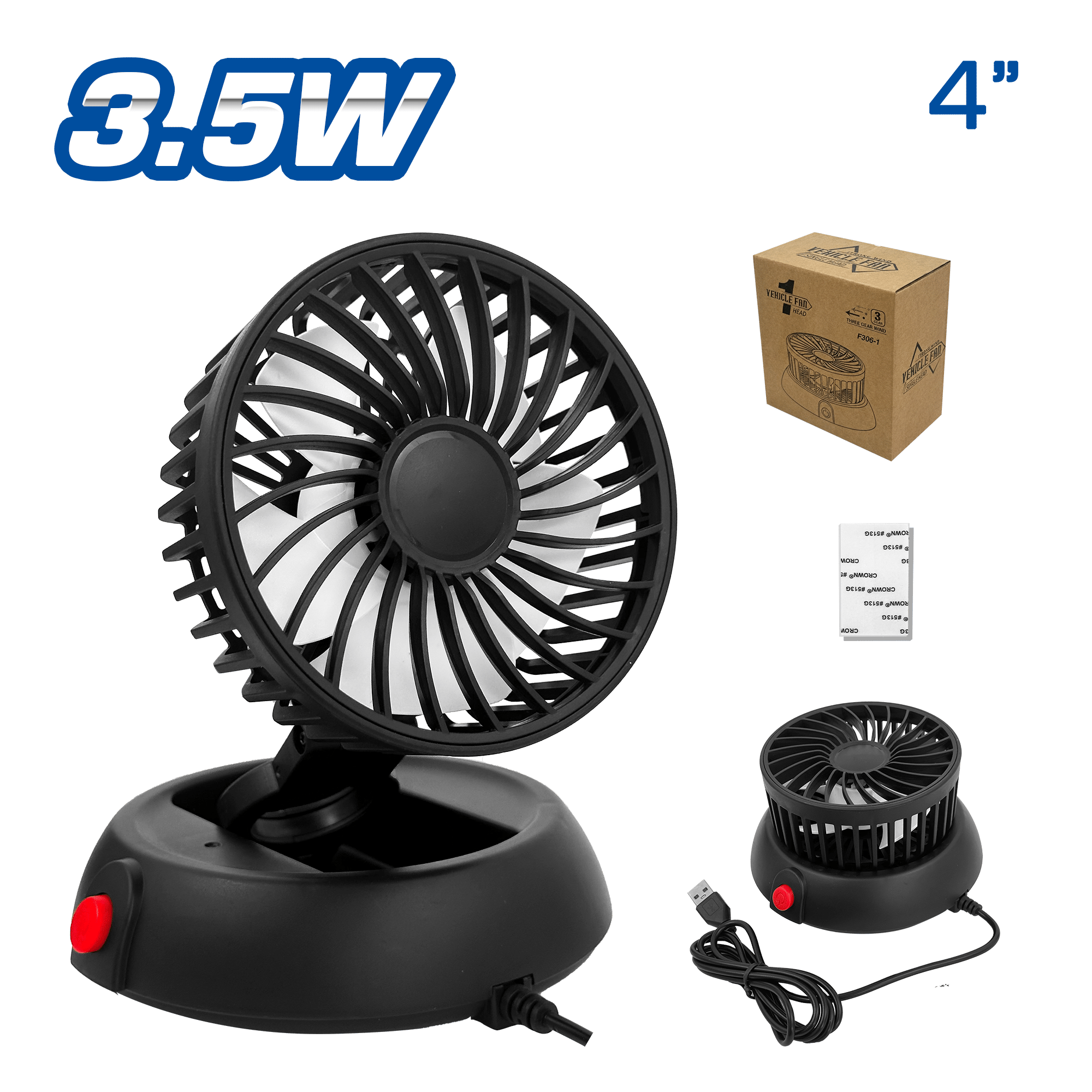 VENTILADOR 5V 3.5W 4’’ TYPE-USB C/CLIP NEGRO C/BASE