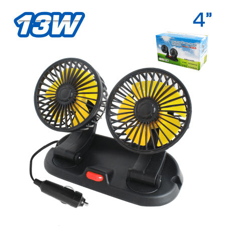 VENTILADOR DOBLE 10W 4’’X2 CONEX. CIGARRERA CON BASE