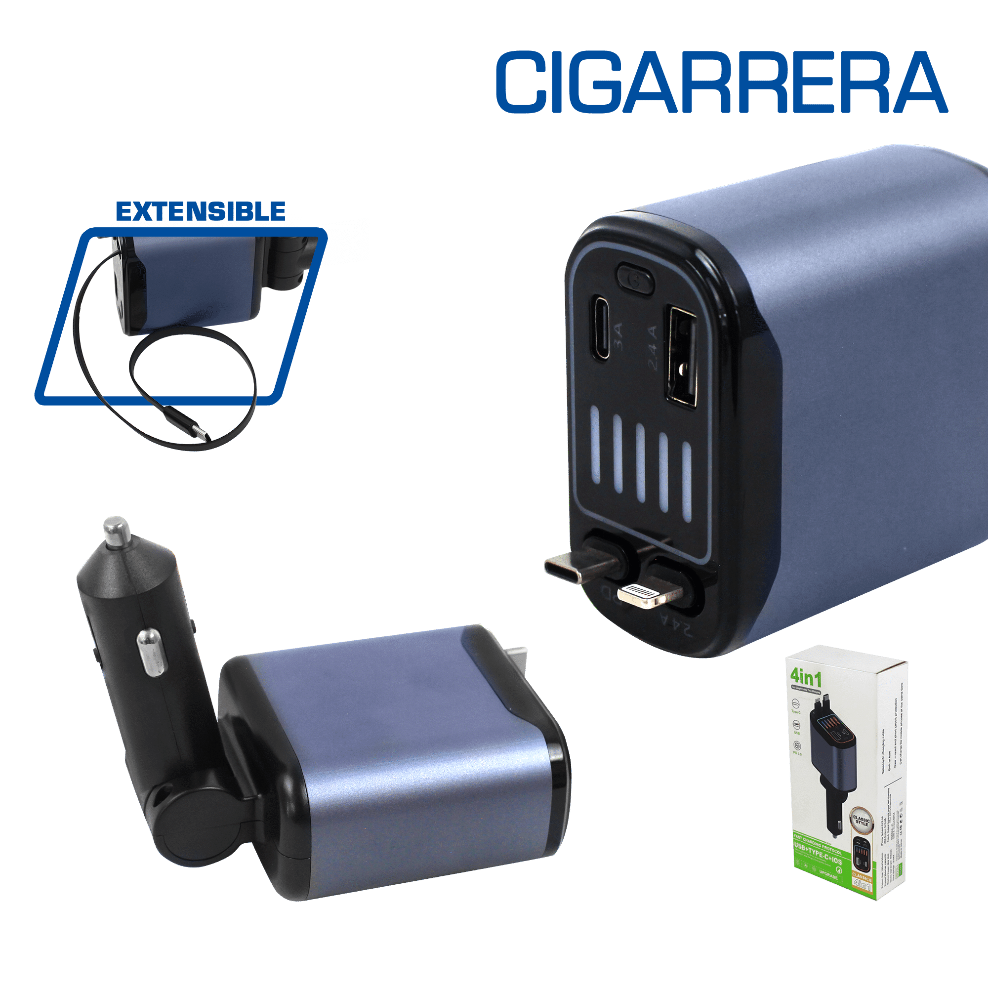 CARGADOR USB PARA AUTO CONEX:CIGARRERA