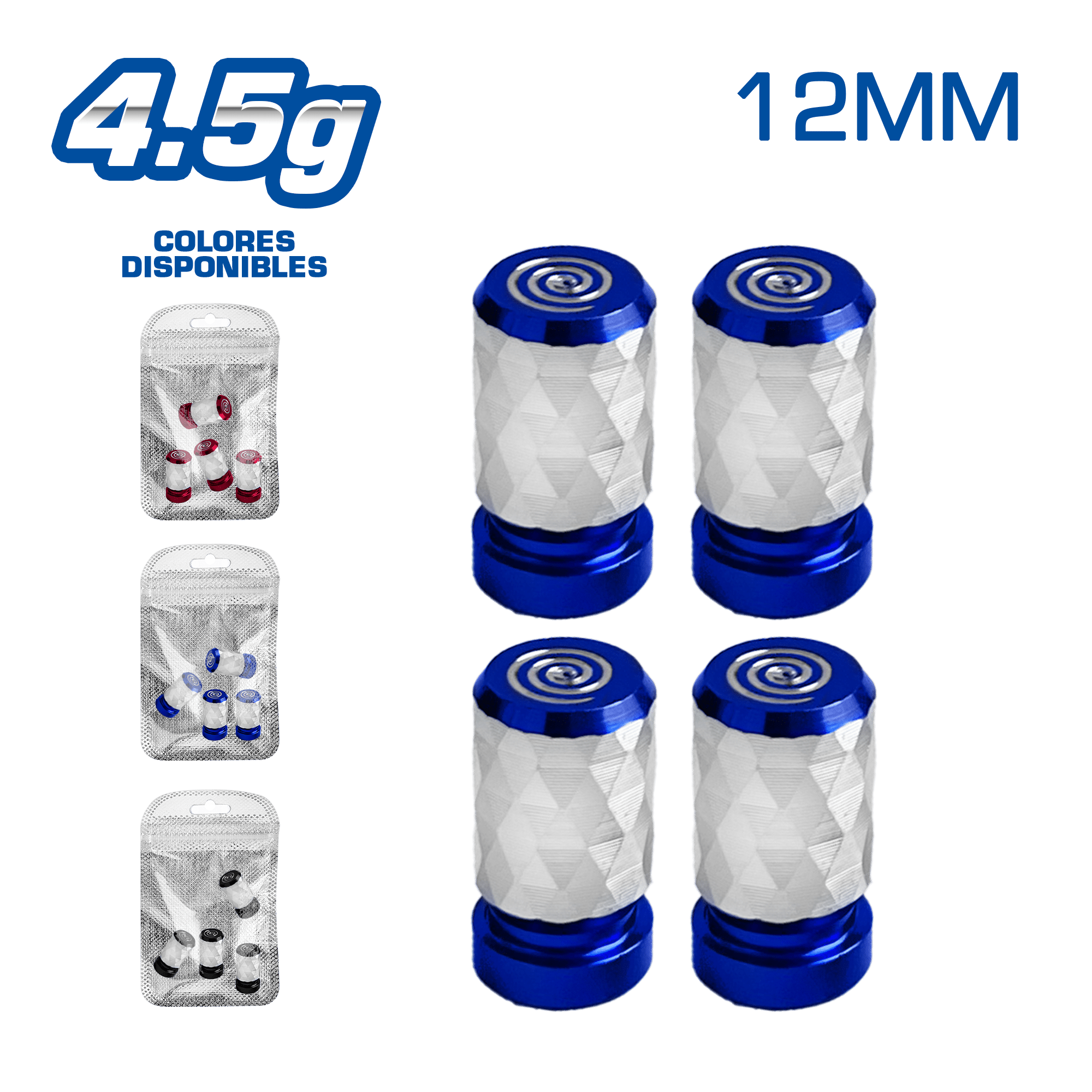 TAPA DE VALVULA DEPOR 12MM 4.5G 4PCS/BOLSA -COLORES