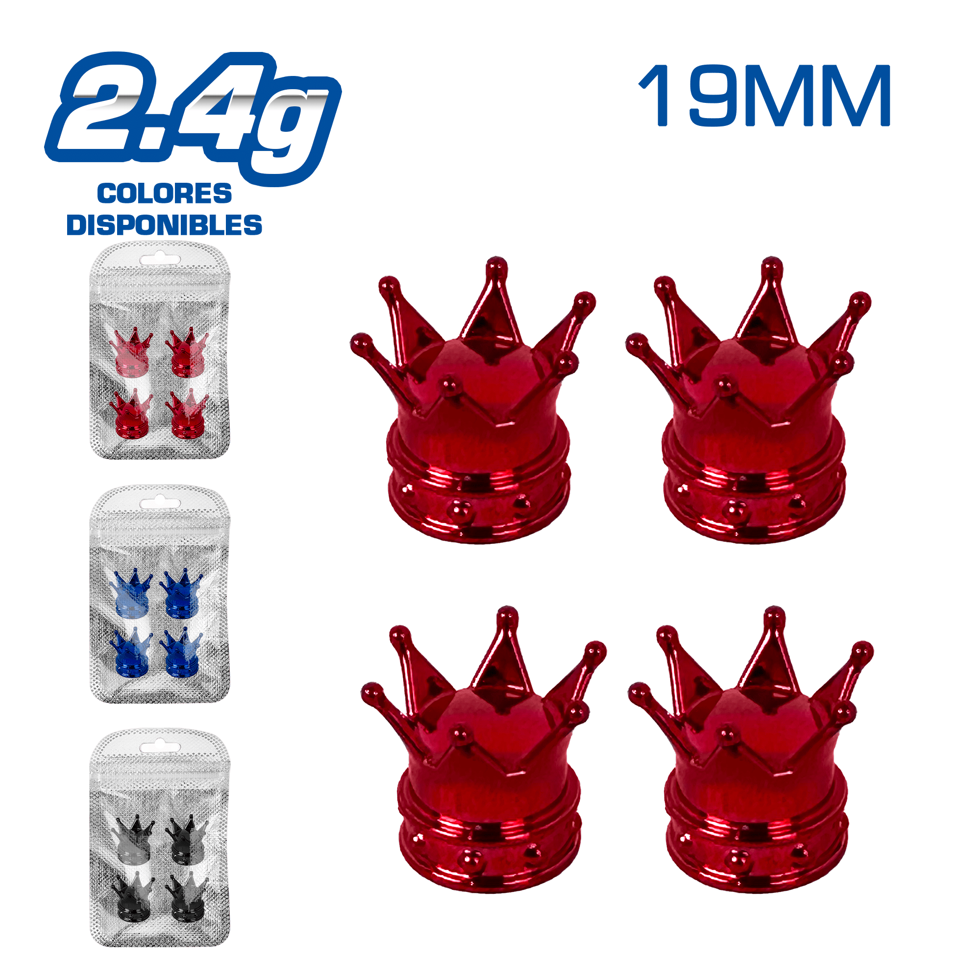 TAPA DE VALVULA DEPOR 19MM CORONA 4PCS/BOLSA -COLORES