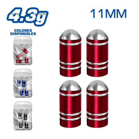 TAPA DE VALVULA DEPOR 11MM CON 4PCS/BOLSA -COLORES